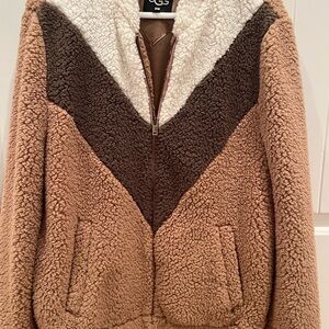 UGG Brown and Cream Teddy Jacket Cozy Sherpa Style